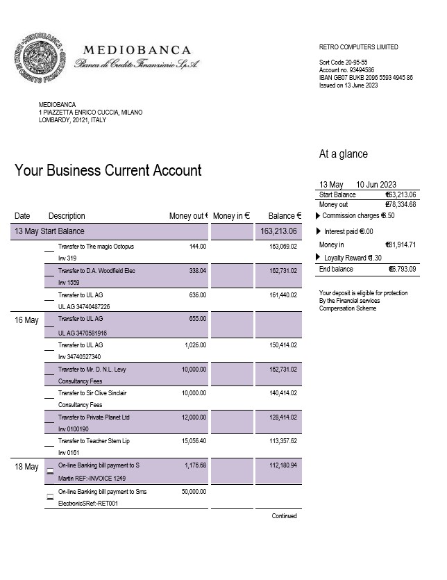 Modèle Word et PDF de déclaration commerciale de Mediobanca